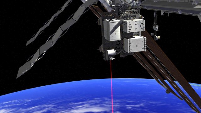 This artist's rendition shows the Optical PAyload for Lasercomm Science (OPALS) operating from the International Space Station.