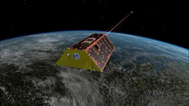 Artist's rendering of the twin spacecraft of the Gravity Recovery and Climate Experiment Follow-On (GRACE-FO) mission, scheduled to launch in May, 2018. GRACE-FO will track the evolution of Earth's water cycle by monitoring changes in the distribution of mass on Earth.