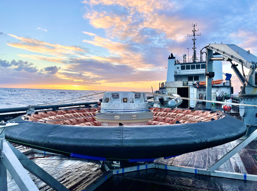 Low-Orbit Flight Test of an Inflatable Decelerator (LOFTID) on a ship deck after reentry after the demo on November 10, 2022.