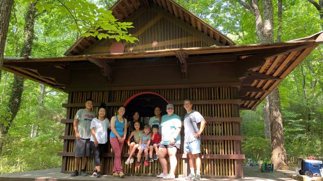 MAARS members gather at the Tea House in Monte Sano State Park’s North Alabama Japanese Garden during an outreach activity in May 2022.