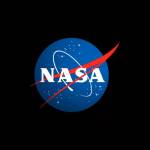 A graphic of the NASA "meatball" insignia, a blue circle crossed by a red V-shaped swoosh, against a black background.