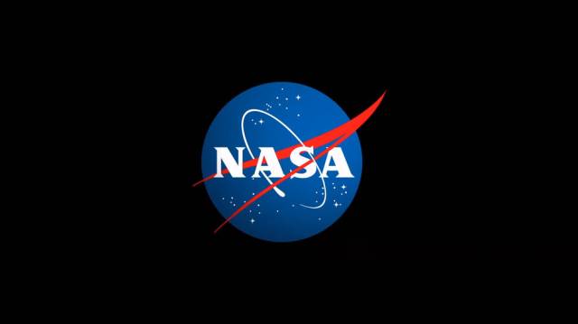 A graphic of the NASA "meatball" insignia, a blue circle crossed by a red V-shaped swoosh, against a black background.