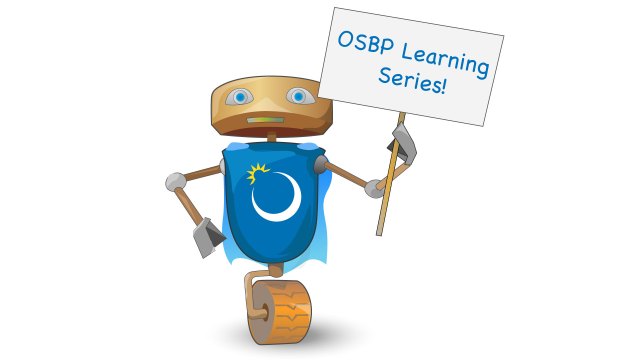 Osby the mascot holding sign announcing the OSBP Learning Series