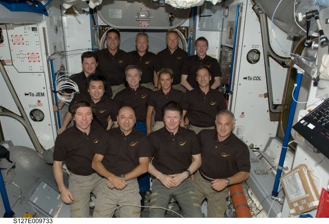 The most astronauts on the space station at one time is 13 and the first time this happened was in July 2009.