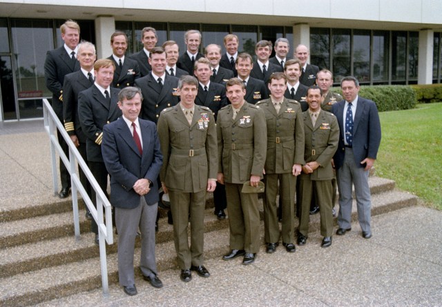 Group photo with both the Navy and Marine Astronauts in 1983, along with John Young and George Abbey