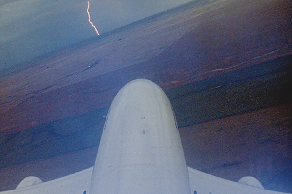 NASA’s Boeing 737 as it approached a thunderstorm during microburst wind shear research in Colorado in 1992.