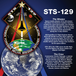 Part of the STS-129 mission poster showing the mission patch and Earth along with text about the mission