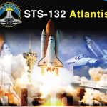 Mission poster for Atlantis STS-132 showing the shuttle and the mission patch