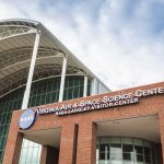 This is a photo of the outside of the Virginia Air & Space Science Center located in Hampton, Virginia.