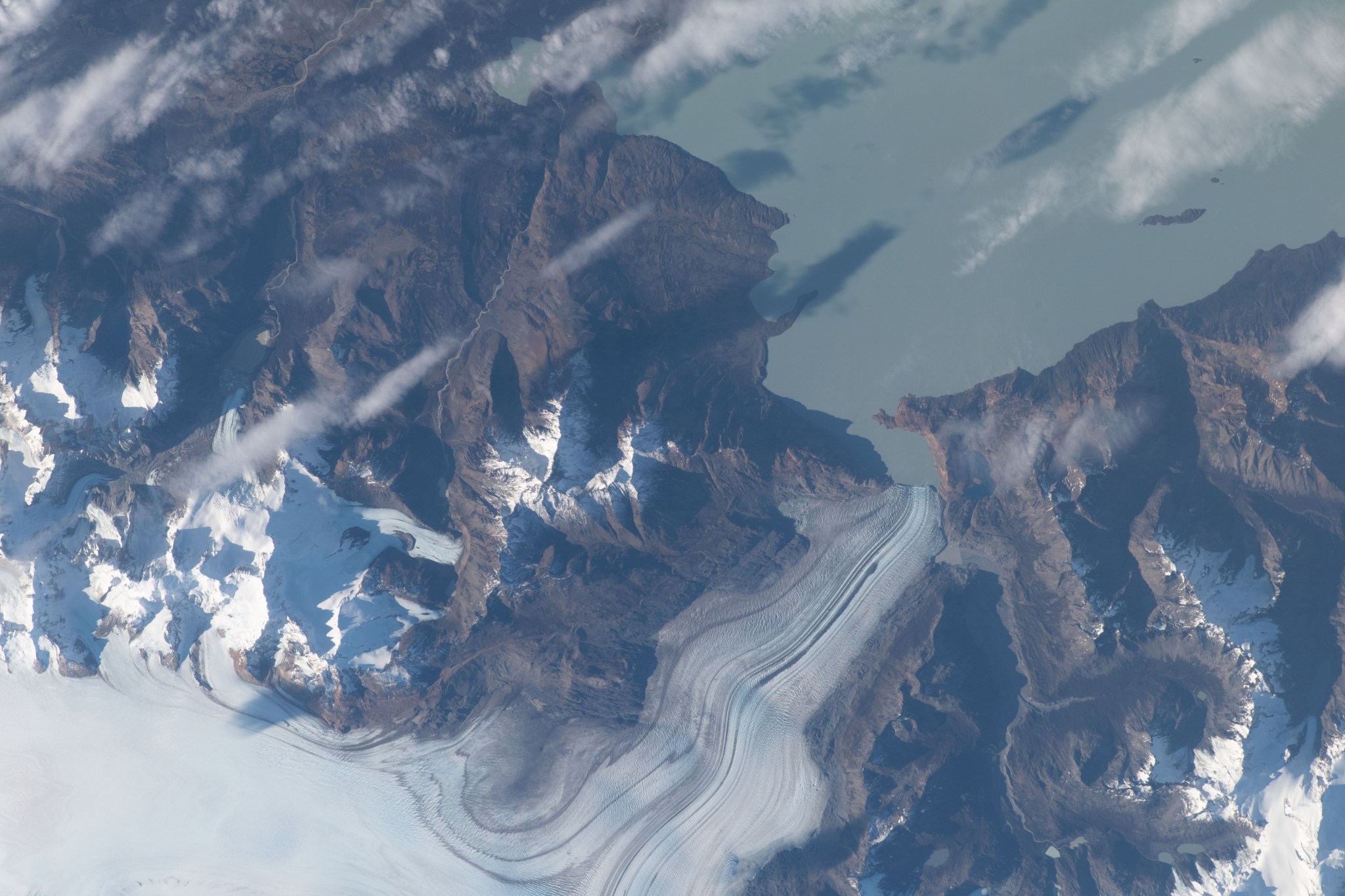 Argentina’s glacier-fed Viedma Lake is visible as the space station orbits 268 miles above.