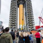 More than 700 NASA Marshall Space Flight Center team members, Boeing employees, Team Redstone participants and local officials filled 17 buses Feb. 6 to view the liquid hydrogen tank structural test article installed in Test Stand 4693 at Marshall.