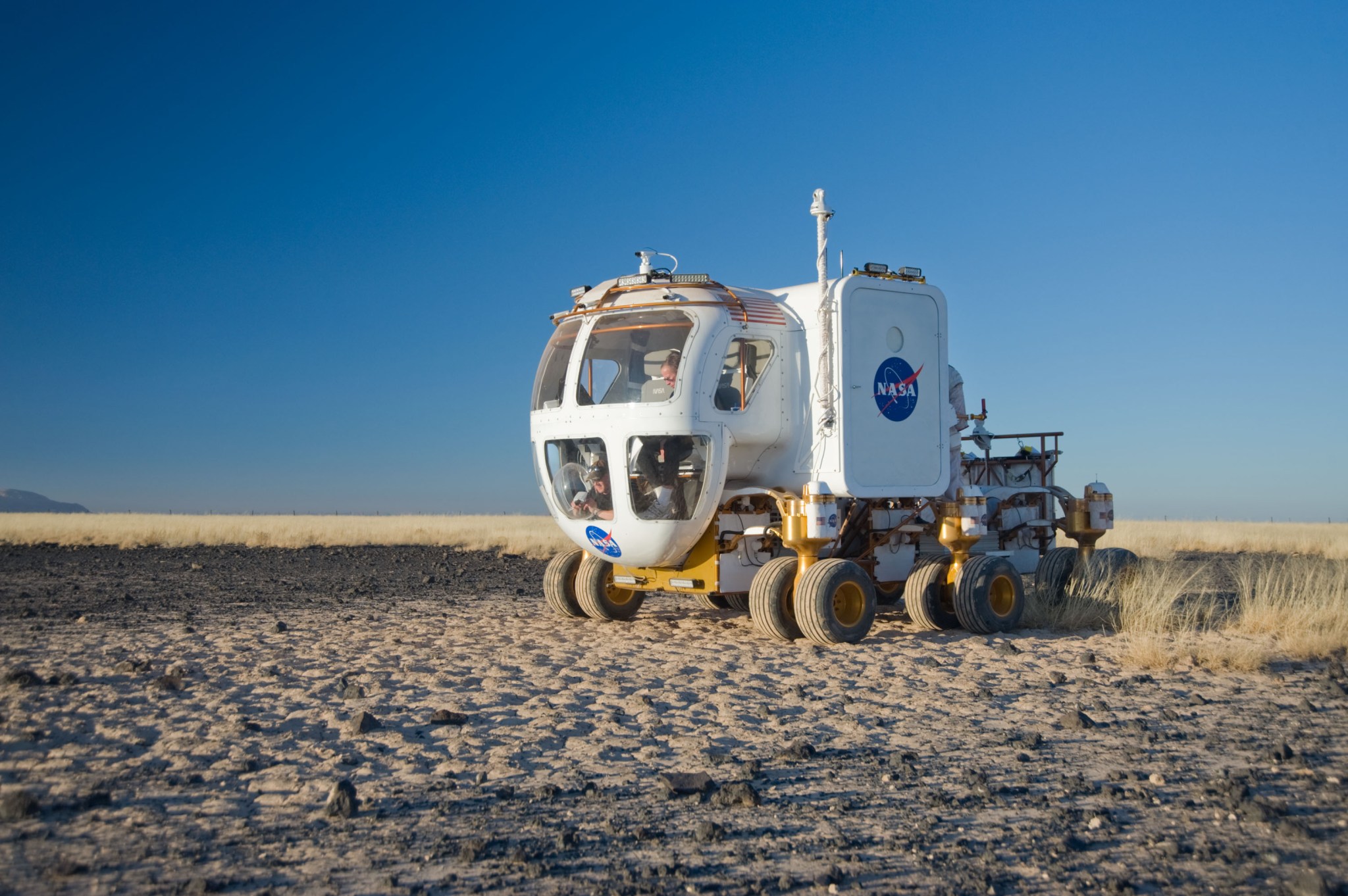 An image of NASA's Space Exploration Vehicle at Black Point Lava Flow in Arizona during the 2008 Desert RATS testing.