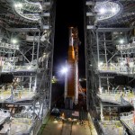 NASA’s Space Launch System (SLS) rocket with the Orion spacecraft aboard is seen atop a mobile launcher as it rolls out of the Vehicle Assembly Building to Launch Pad 39B, Tuesday, Aug. 16, 2022, at NASA’s Kennedy Space Center in Florida. NASA’s Artemis I mission is the first integrated test of the agency’s deep space exploration systems: the Orion spacecraft, SLS rocket, and supporting ground systems. Launch of the uncrewed flight test is targeted for no earlier than Aug. 29.