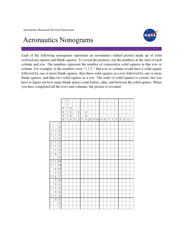 Screen shot of the Aeronautics Nonogram.