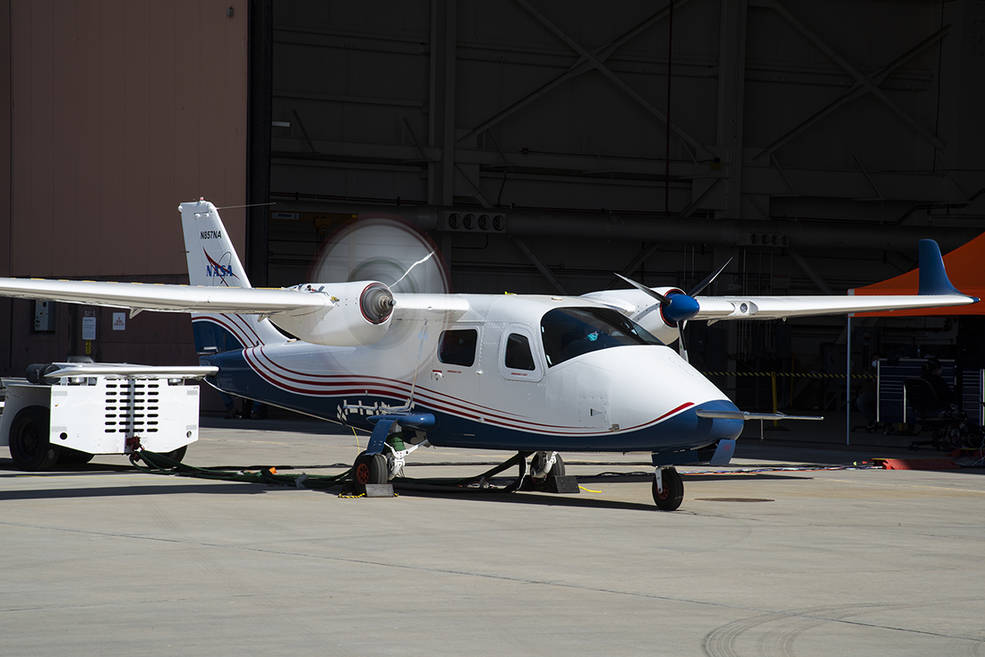 NASAs X-57 Maxwell all-electric aircraft after completing high-voltage ground testing at the agencys Armstrong Flight Research Center in Edward, California, in 2021.