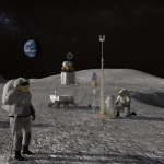 A NASA artist's illustration of astronauts working on the lunar surface.