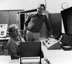 Discoverers of Pluto’s moon Charon, U.S. Naval Observatory astronomers James W. Christy, left, and Robert S. Harrington, in 1978