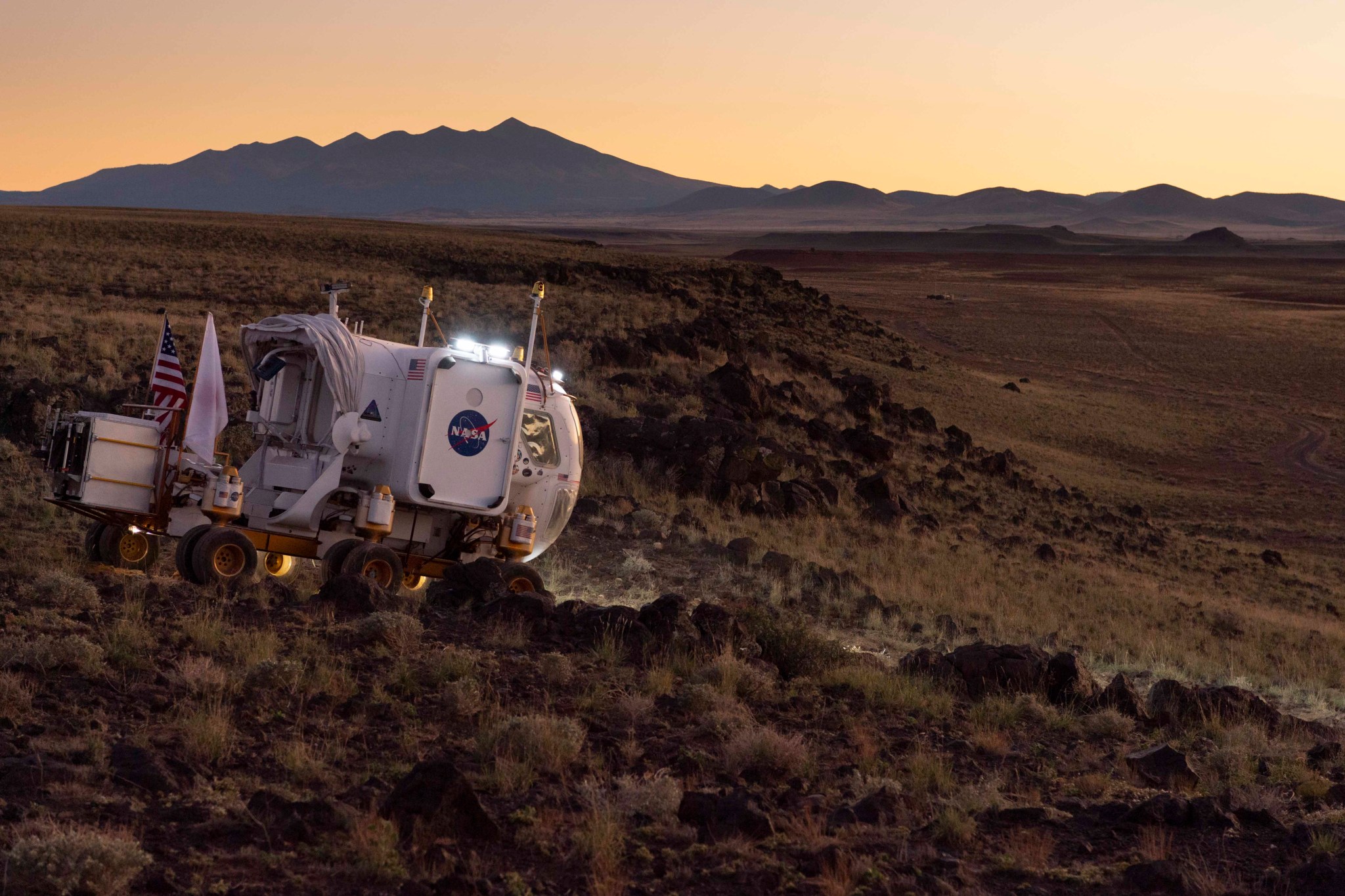 NASA's pressurized rover prototype during the Desert Research and Technology Studies (D-RATS) testing near Flagstaff, Arizona.