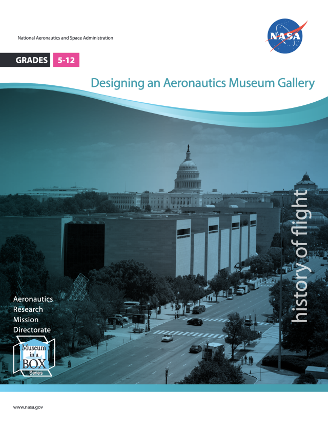 Designing an Aeronautics Museum Gallery cover art, showing an image of a museum in Washington DC. You can see the image of the Capitol behind it.