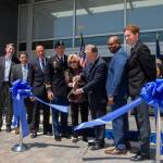 Taking part in the ribbon-cutting ceremony to open Building 4221 are, from left, David Burns, manager of Marshall’s Science & Technology Office; Roy Malone, director of Marshall’s Office of Center Operations; Calvin Williams, NASA assistant administrator for the Office of Strategic Infrastructure; Col. Sebastien Joly, commander of the U.S. Army Corps of Engineers’ Mobile District; Marshall Director Jody Singer; U.S. Sen. Doug Jones of Alabama; Bobby Watkins, manager of Marshall’s Human Exploration Development & Operations Office; and Marshall Deputy Director Paul McConnaughey.