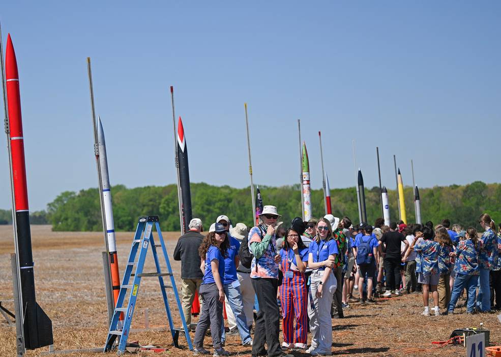 Student teams ready their rockets for launch during NASAs Student Launch competition near NASAs Marshall Space Flight Center in Huntsville, Alabama, April 15.