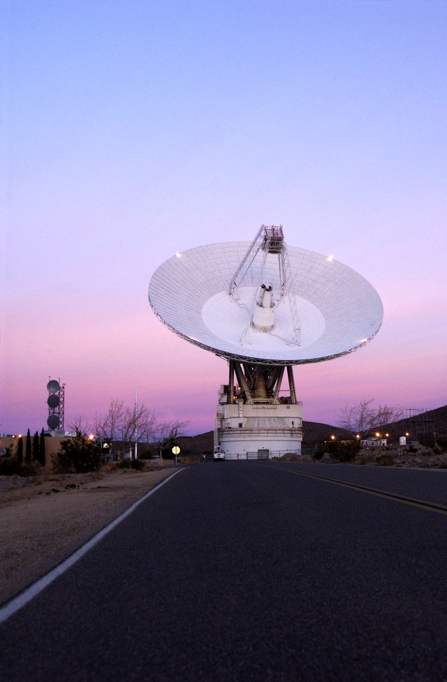 The DSS-14 antenna at the Goldstone Deep Space Communications Complex.