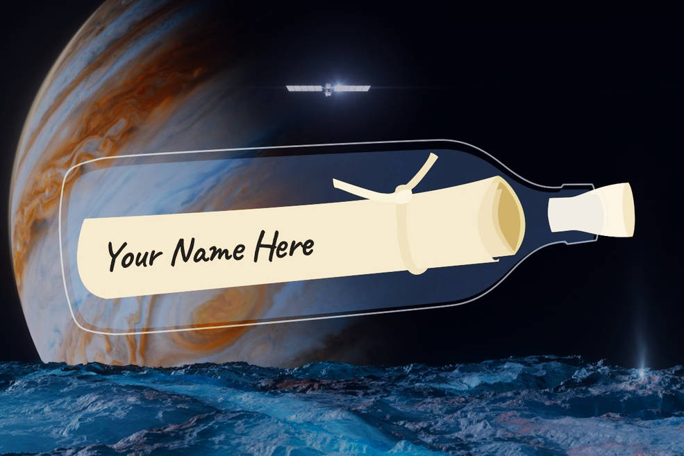 The Message in a Bottle campaign offers everyone the opportunity to have their name stenciled onto a microchip bearing U.S. Poet Laureate Ada LimÃ³ns In Praise of Mystery: A Poem for Europa.