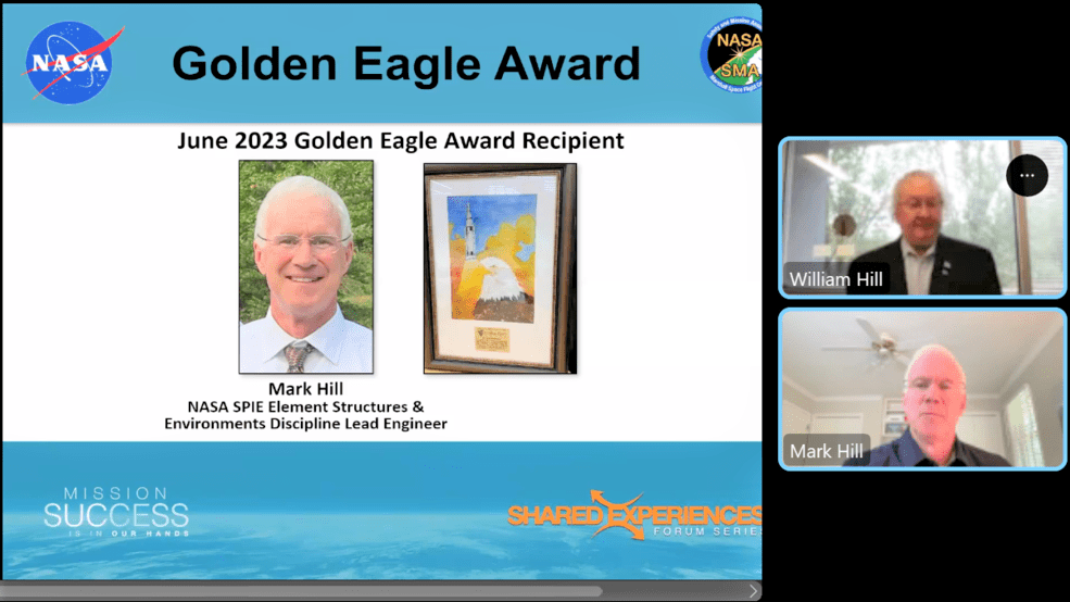 Marshall Safety & Mission Assurance Director William Hill named Mark Hill the 37th recipient of the Golden Eagle Award.