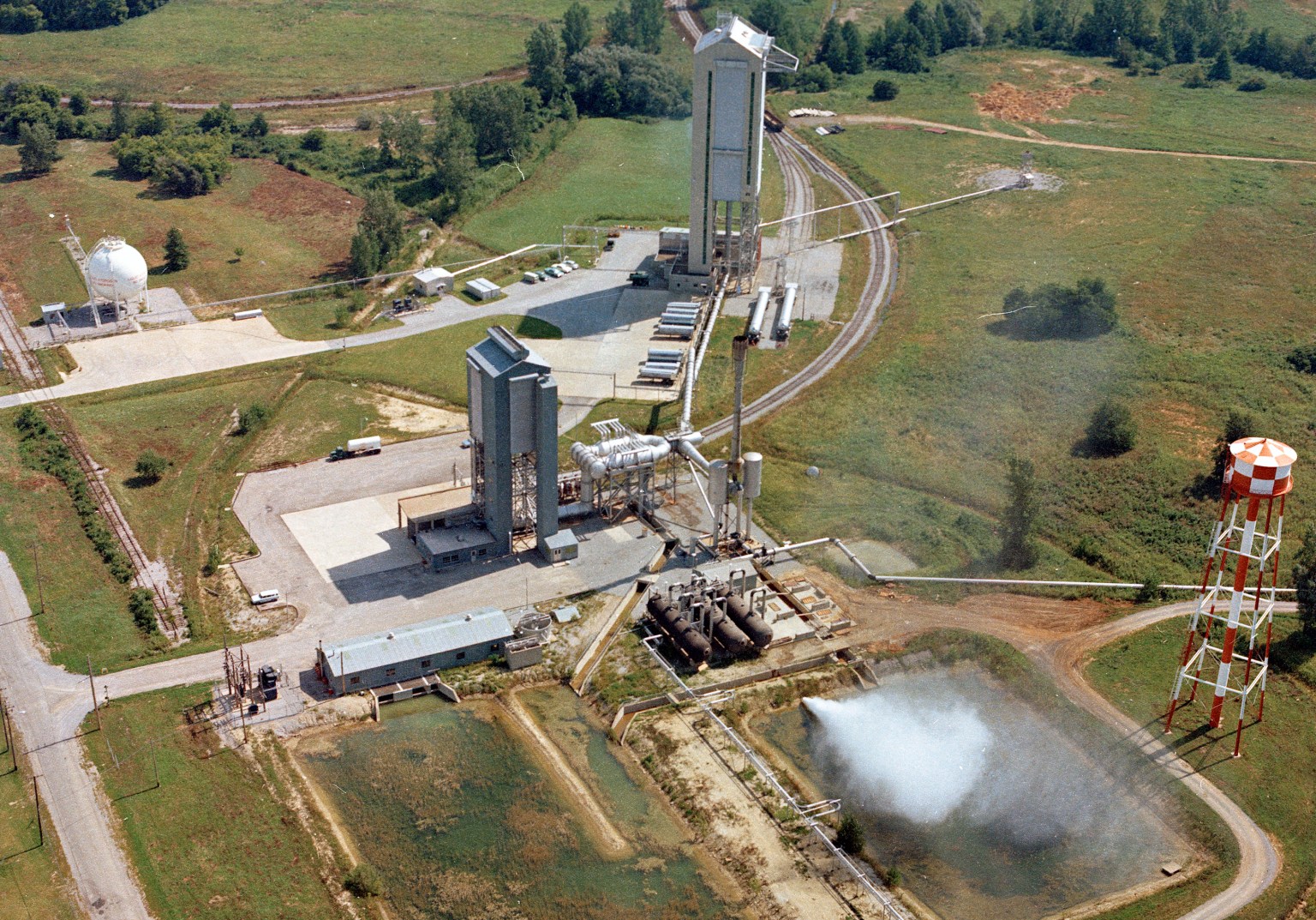 Aerial view of two vertical test stands.