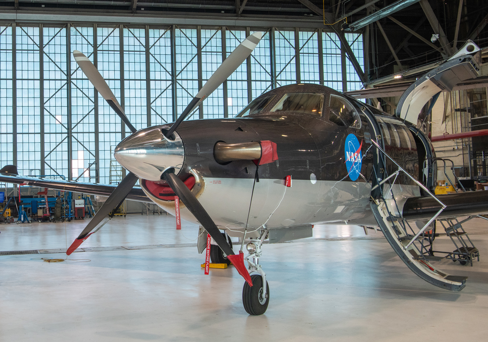 Plane sits in hanger at NASA Glenn Research Center. 