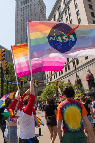 Glenn employees represent NASA in the Pride in the CLE March.