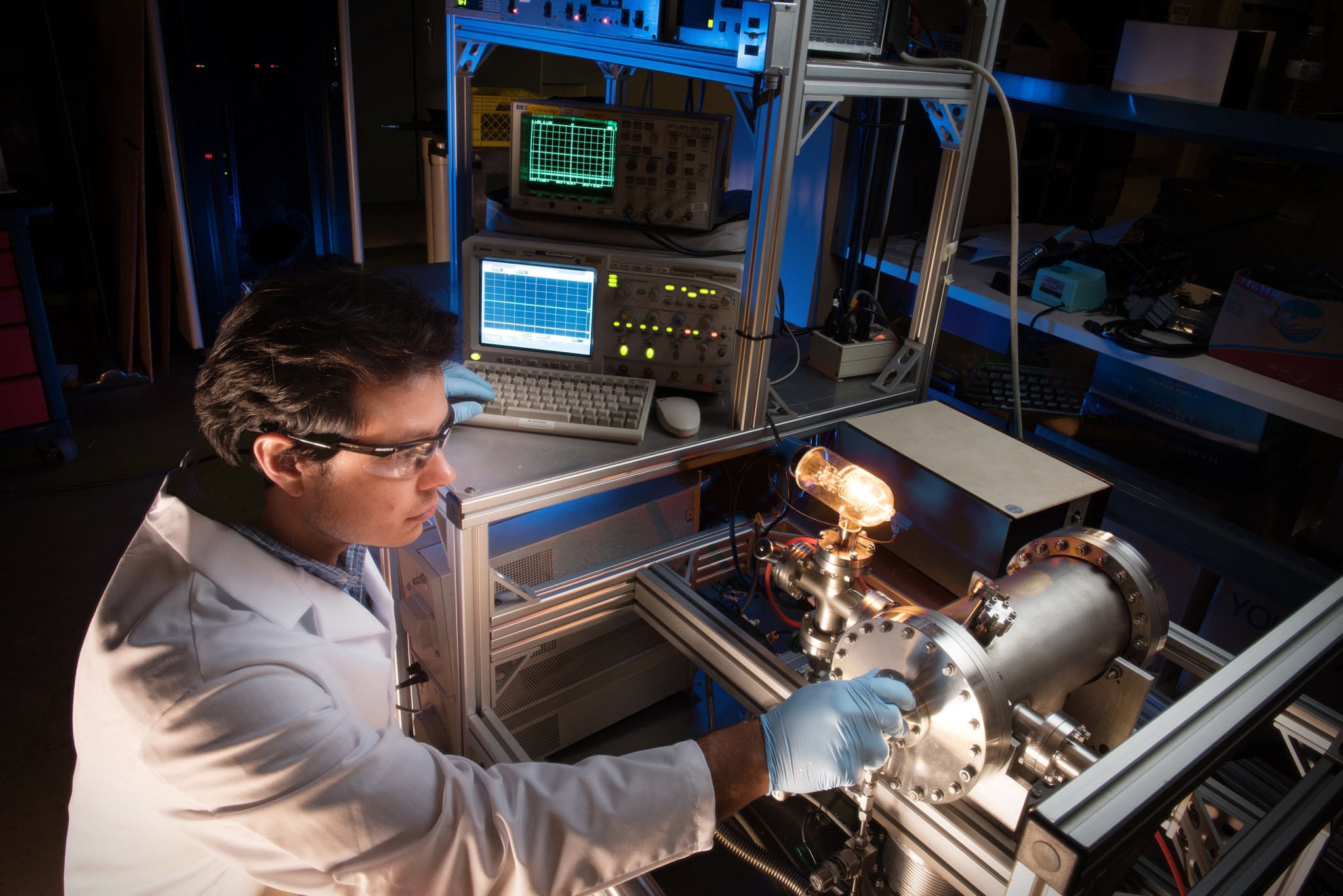 ASA Glenn scientist Gustavo Costa creates a device from spare parts to measure the chemical mixture in our extreme environments rig.