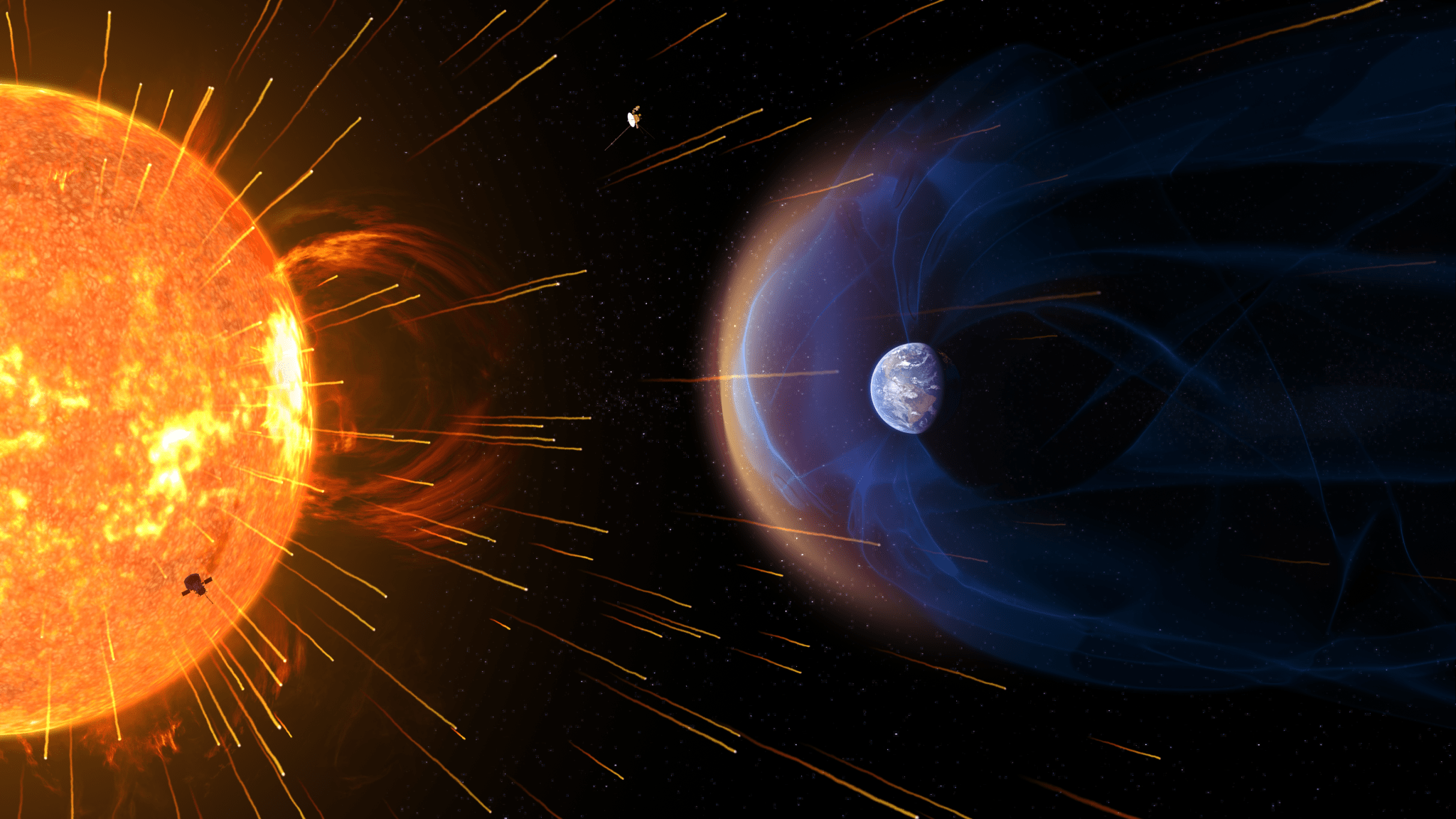 Sun and Earth on a black background