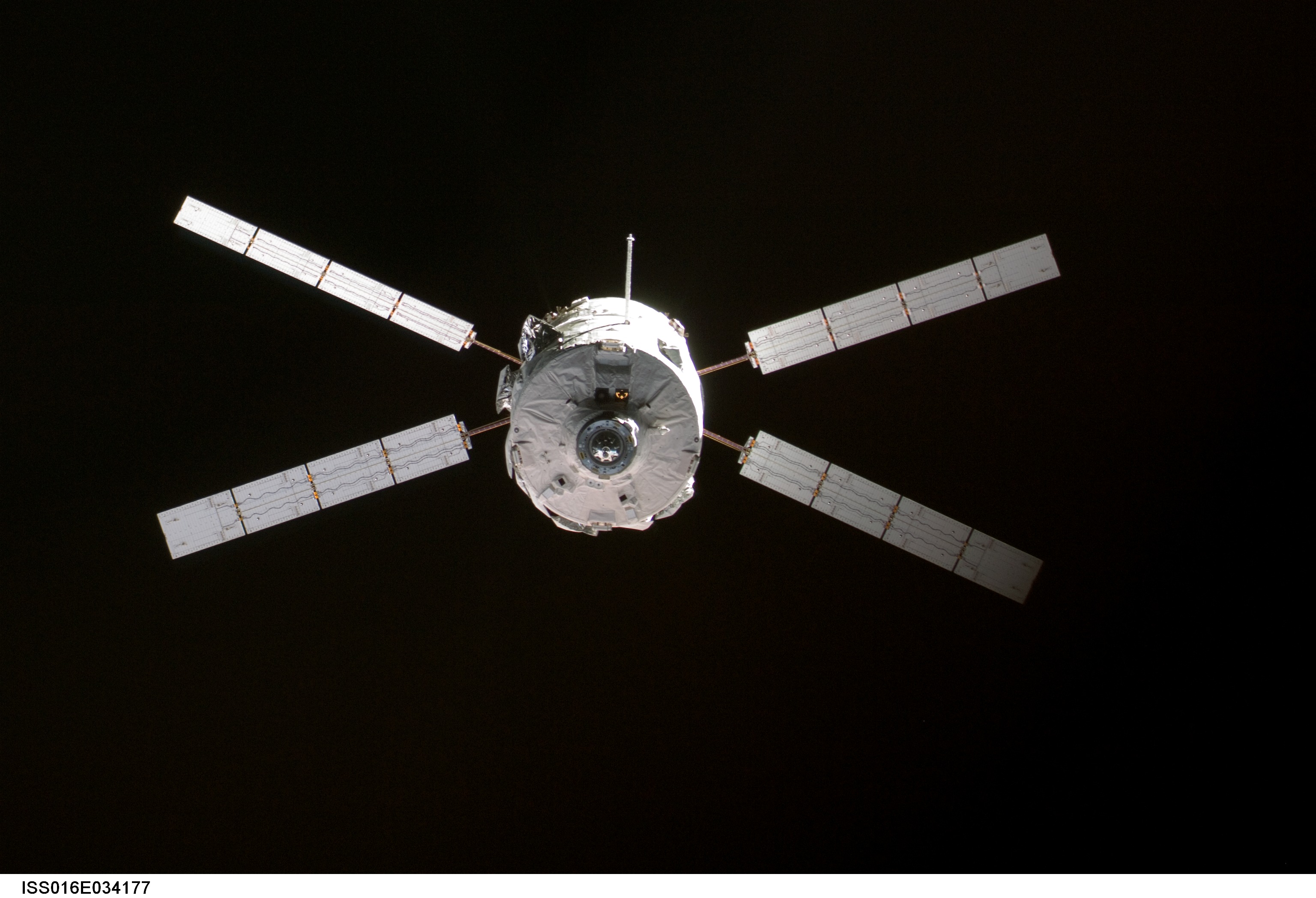 Backdropped by the blackness of space, the Jules Verne Automated Transfer Vehicle (ATV) approaches the International Space Station on Monday, March...