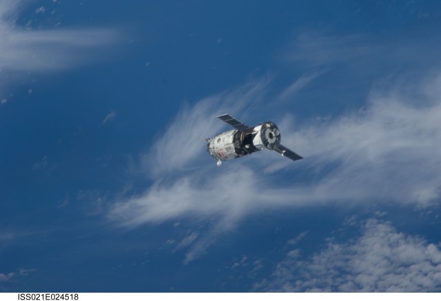 The Poisk module automatically docked to the orbital outpost while attached to a modified Progress spacecraft on Nov. 12, 2009.