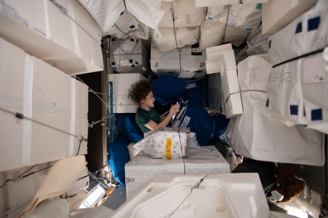 Astronauts regularly work inside the PMM, now attached to the Tranquility module, stowing and organizing cargo.