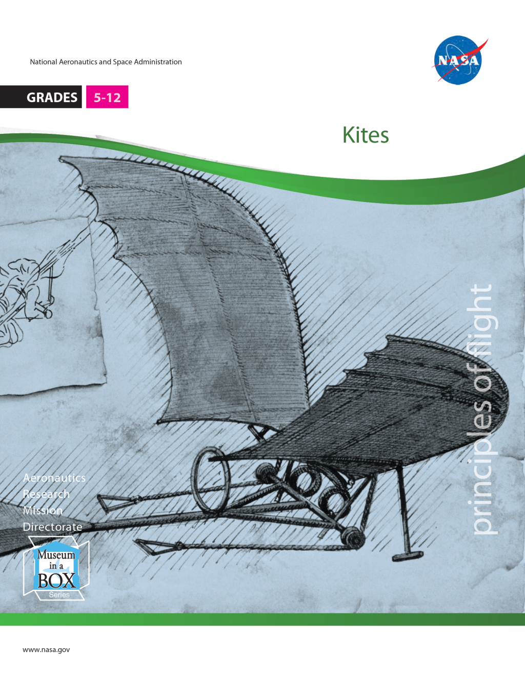 Kites Cover showing a drawing of Leonardo da vinci's Ornithopter in a blue duotone color.