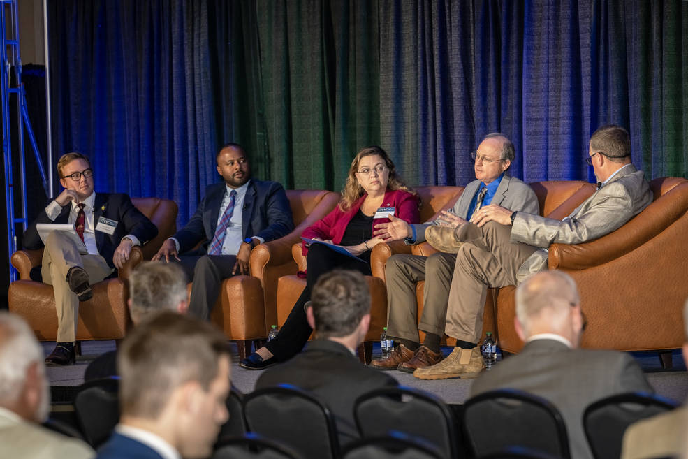 Flores, center, listens to a discussion on the significance of nuclear thermal propulsion during the panel discussion on the future of science and space in the Tennessee Valley Corridor.