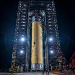 The largest piece of structural test hardware for the Space Launch System is loaded into Test Stand 4693 at Marshall on Jan. 14.