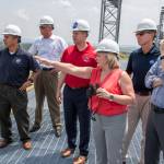 On August 15, 2018 NASA Administrator Jim Bridenstine visited Marshall Space Flight Center. Upon his arrival he was greeted by MSFC Acting Director Jody Singer along with the senior management team. From atop Marshall’s Test Stand 4693, NASA Administrator Jim Bridenstine and SLS Stages Integration Manager Tim Flores discuss the capabilities of Marshall’s newest test stand. The qualification test version of the liquid hydrogen tank for the Space Launch System’s core stage will be positioned between the stand’s 221-foot-tall twin towers where it will be pushed, pulled and subjected to the stresses it will endure during liftoff and flight.