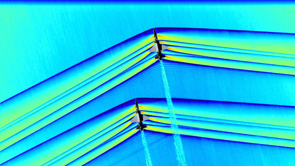NASA flew a B-200, outfitted with an updated imaging system, at around 30,000 feet while the pair of T-38s were required to not only remain in formation, but to fly at supersonic speeds at the precise moment they were directly beneath the B-200.