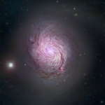 Magnetic fields in NGC 1068 are shown as streamlines over a composite image of the galaxy.
