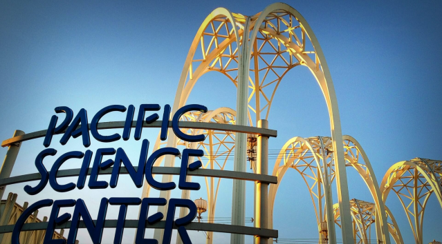 A photo of a sign that reads "Pacific Science Center"