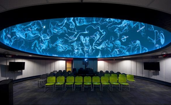 A look inside the full dome planetarium at Pajarito Environmental Education Center