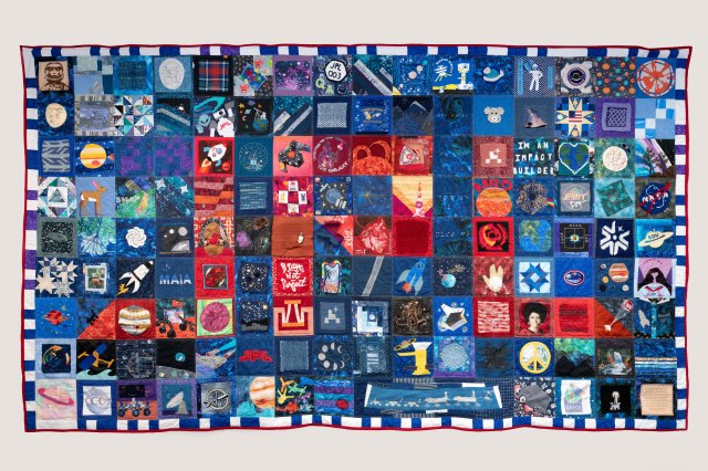 Created by 153 fiber artists and contributors, Dr. Leshin’s welcome quilt has become a symbol of JPL’s community.