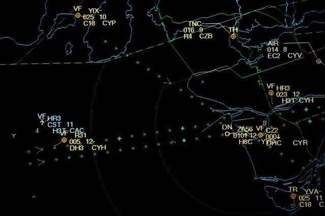 Problem Set C image of aircraft passing through in real time en route to destinations around the world on a monitor.