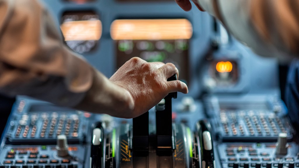 Problem Set E image of pilots in a cockpit in an airplane during flight.