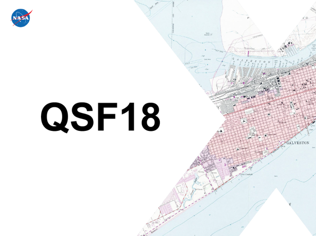 QSF18 Presentation Cover, showing a partial large X with the map of the Galveston area inside the X. On the right is the text, QSF18.