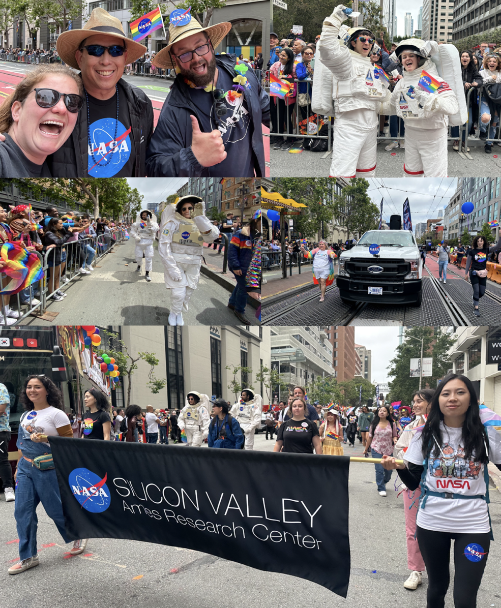 A collection of images from the San Francisco Pride parade that show the participation of around 70 NASA staff members from Ames and Armstrong.