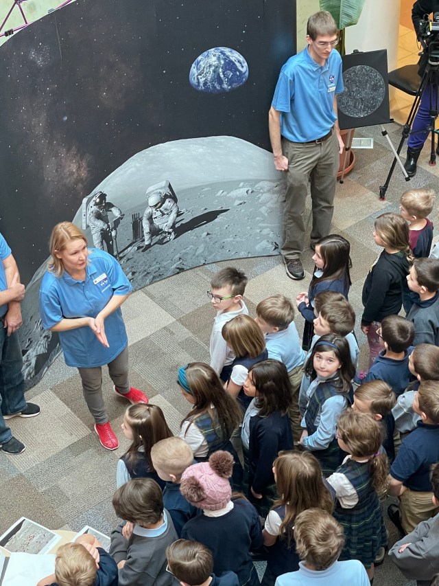 Students from Saint Michael School at the Earth to Moon exhibit grand opening 